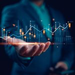 Investor investment Planning and strategy, Stock market, Business growth, progress or success concept. Businessman or trader is showing a growing virtual hologram stock, invest in trading.